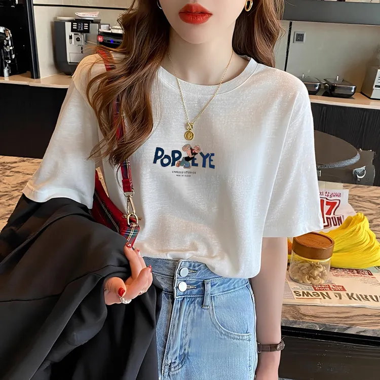 2025新款夏季雪花棉短袖女t恤宽松显瘦正肩减龄打底衫薄款上衣潮