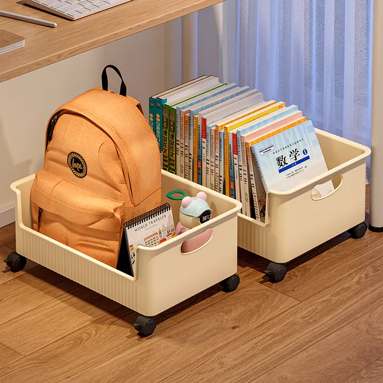 俏洁桌下书包收纳架子带滑轮可移动置物整理学生教室置物架书包架