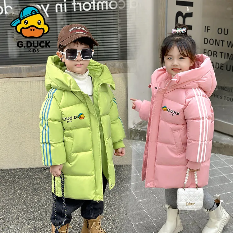 冬季新款男童棉服冬装中长款棉袄小黄鸭连帽棉衣秋冬女童