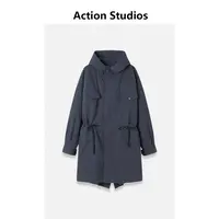 Action Studios大大 推荐100%棉连帽长款休闲设计师宽松风衣WW106