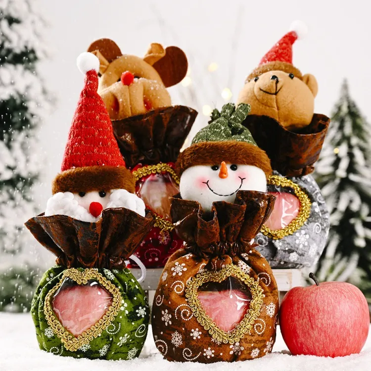 新款圣诞节装饰用品卡通透明糖果袋儿童礼物袋糖果袋收纳袋子涤纶