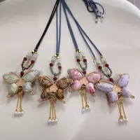 合金吊坠 【蝶舞】非遗工艺新中式国风宋锦手百搭合金工项链吊坠