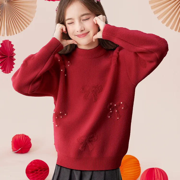 女童毛衣儿童秋冬新款针织打底衫大童加厚毛线衣加绒保暖童装冬季