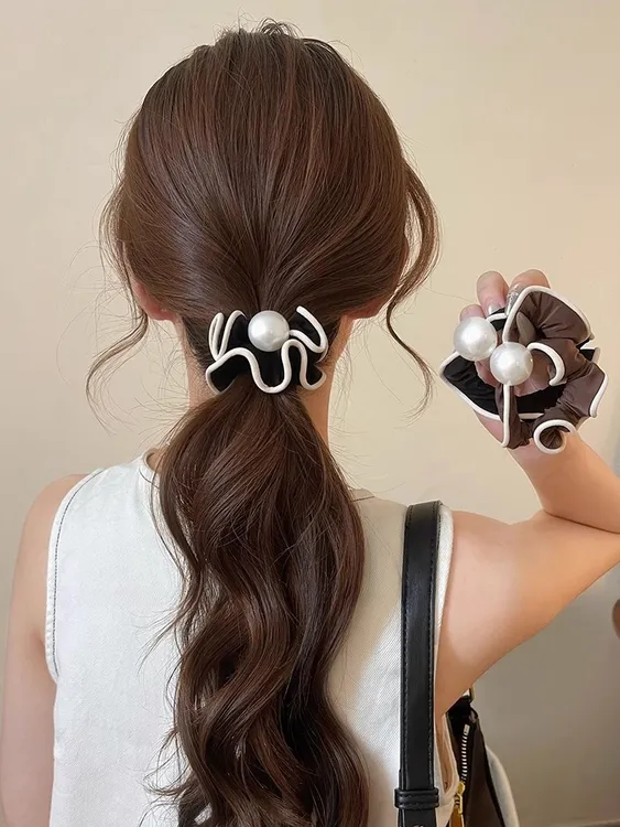 法式褶皱圆珠小肠发圈女2025新款高弹力发绳扎马尾不伤发头绳发饰