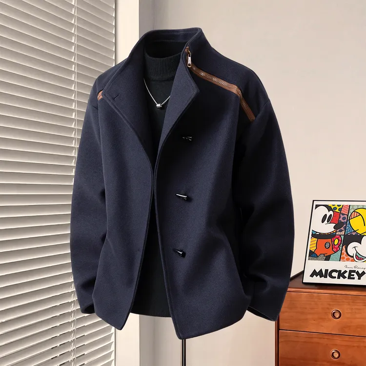 牛角扣毛呢大衣男短款高级感穿搭呢子外套慵懒风宽松痞帅立领男装