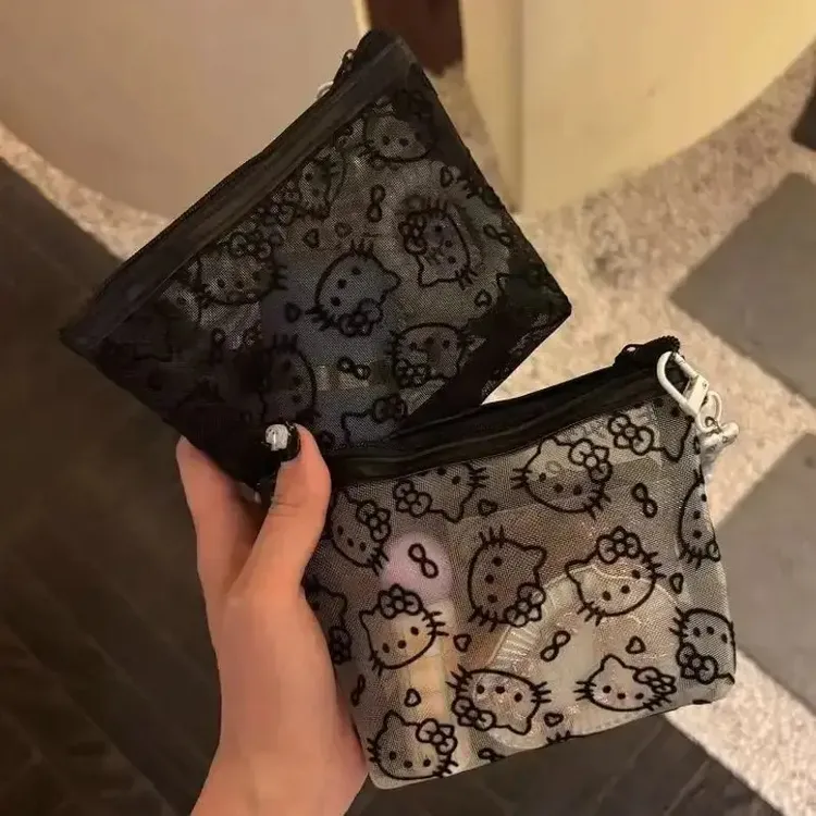 透明网纱kitty补妆包便携外出化妆包收纳实用雅宜诗耳机包