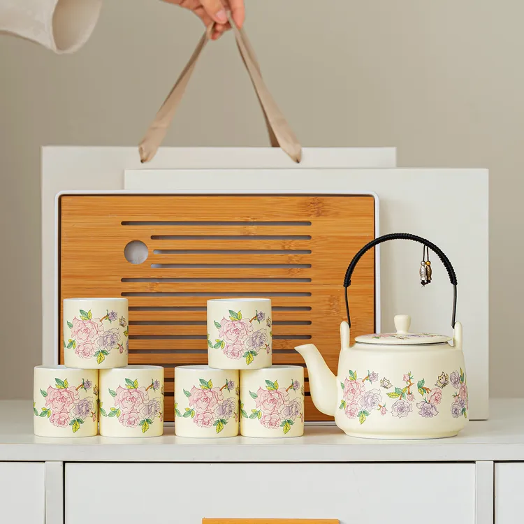 新款提梁茶壶茶杯功夫茶具套装陶瓷家用乔迁办公搬家创意礼品套组