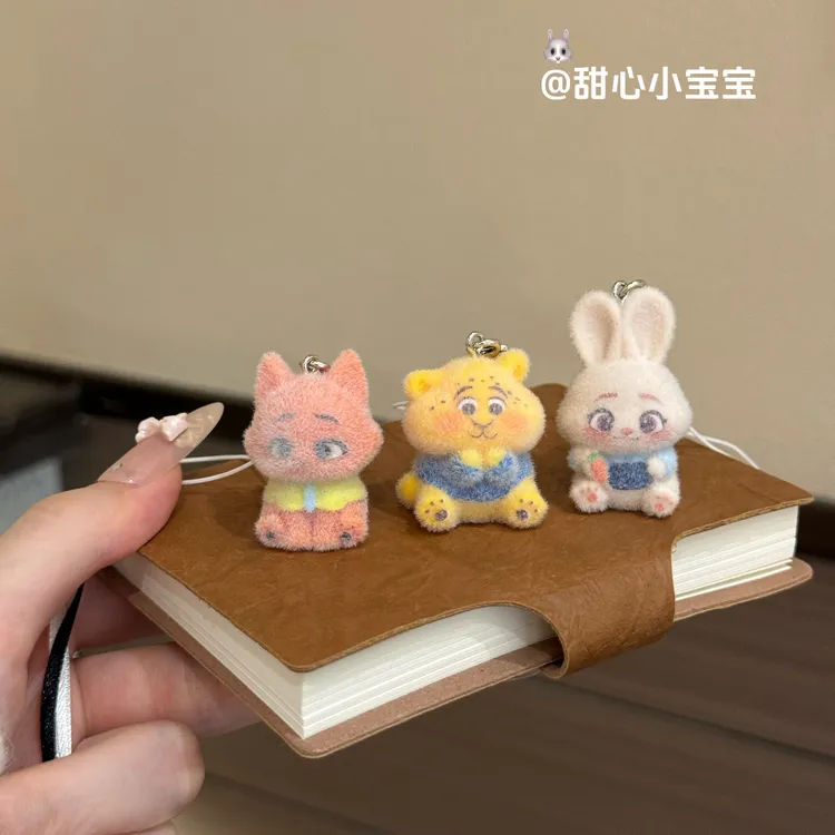 可爱植绒小动物挂件猫咪兔子老虎钥匙扣包包挂饰超萌