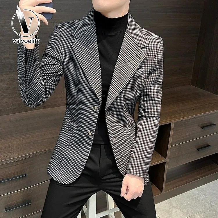VALVOELITE格子西装外套男士秋季高级感男款衣服新款休闲西服上衣