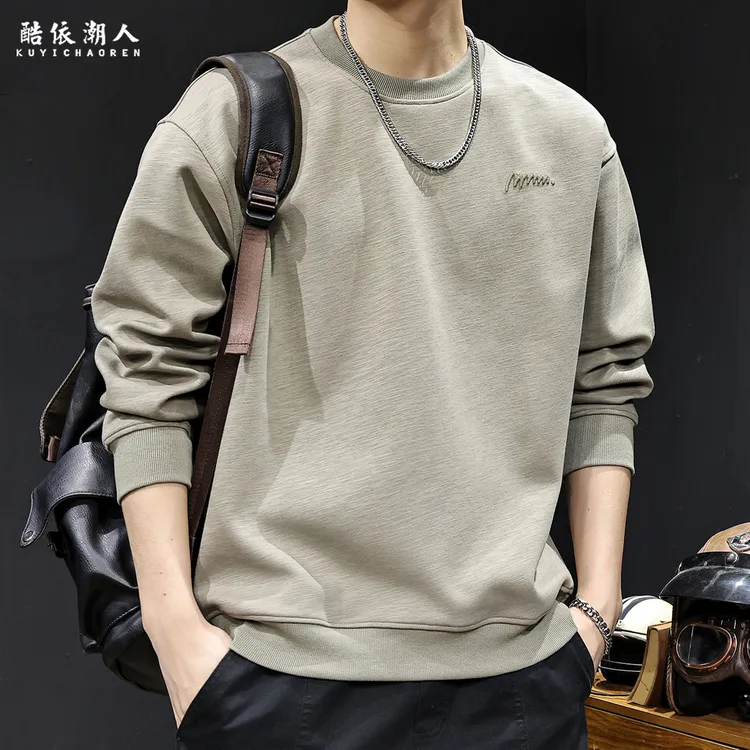 竹节棉纹理刺绣潮牌加绒卫衣男秋冬男款衣服2025新款男士长袖大码