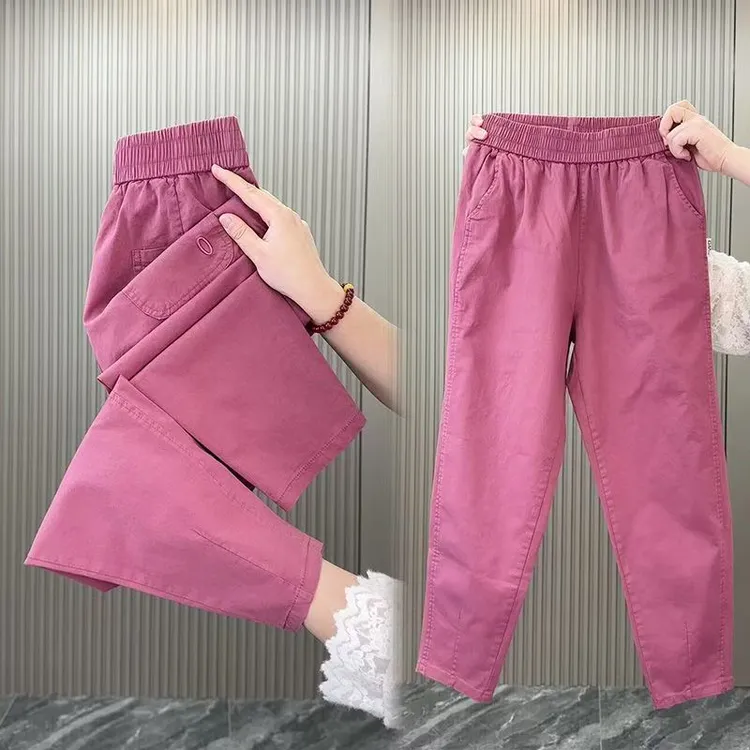 2025秋季新款百搭九分裤哈伦裤直筒外穿松紧腰休闲裤高腰字母潮