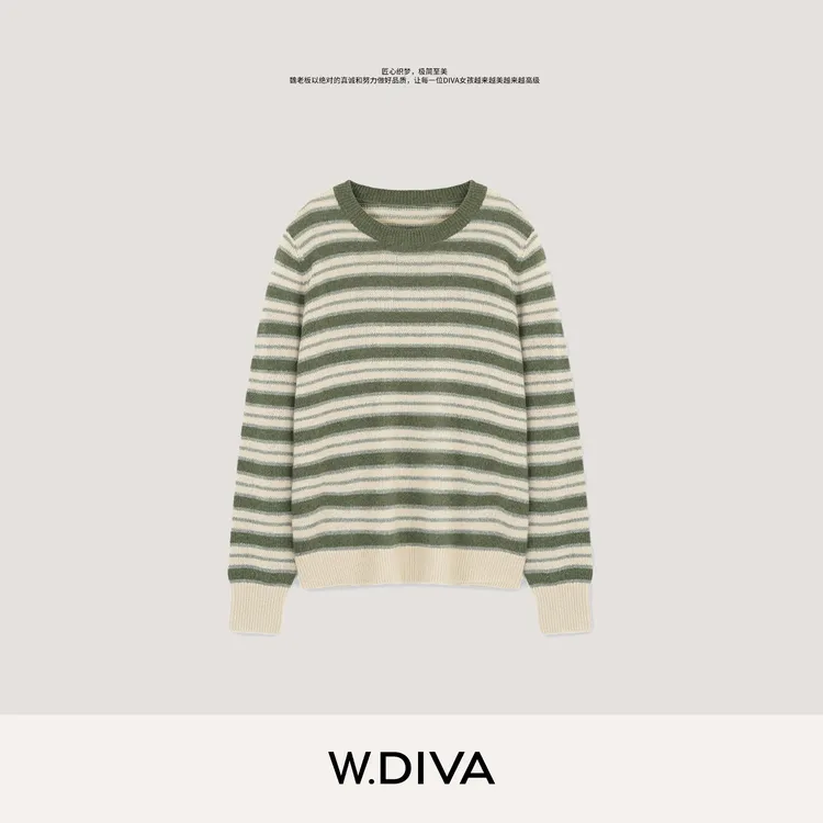 W.Diva【青屿晴波】撞色条纹螺纹长袖羊毛羊绒衫慵懒风女53Z262880