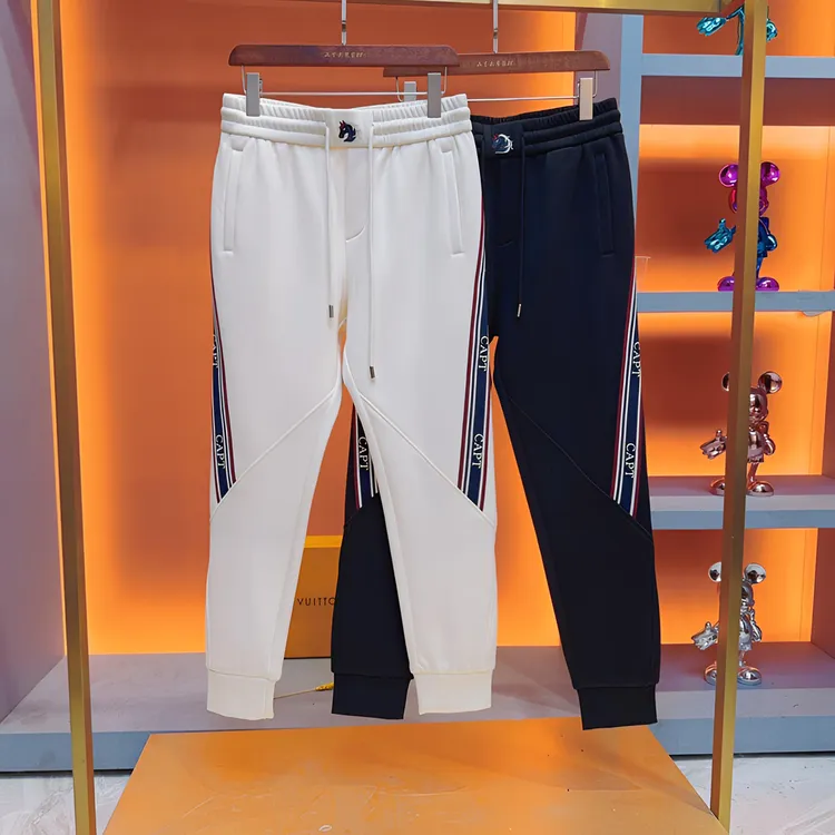 男士加绒秋冬新款个性潮流时尚织带拼接休闲裤修身高端加厚束脚裤