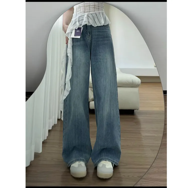 【稀有自制】2025温柔系竹节纹牛仔牛仔小清新牛仔裤女款秋季高质量