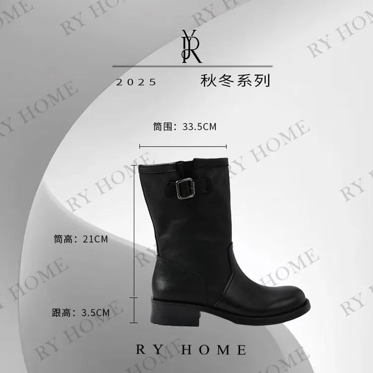 【容雨RYHOME】厚底粗跟真皮中筒马丁靴253X1361