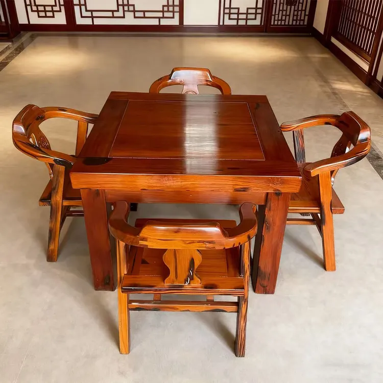 实木桌子一桌四椅方形新中式坤甸木餐桌家用餐厅八仙桌刊物镜面