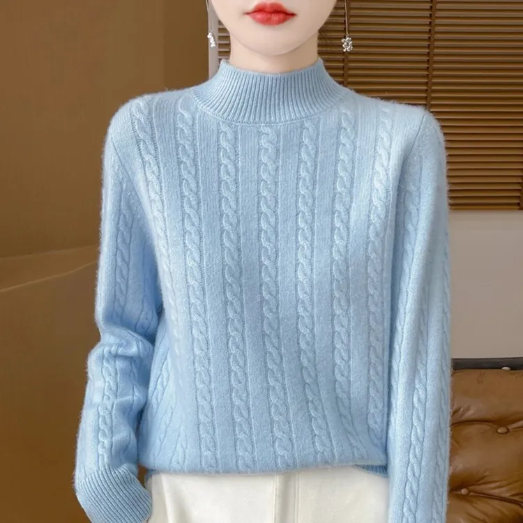 100纯羊绒衫女士半高领冬季新款针织宽松打底衫纯色羊毛加厚毛衣