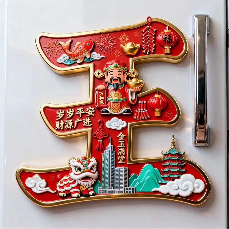 【王】百家姓金属磁吸浮雕冰箱贴旅游景点纪念文创伴手礼装饰门贴