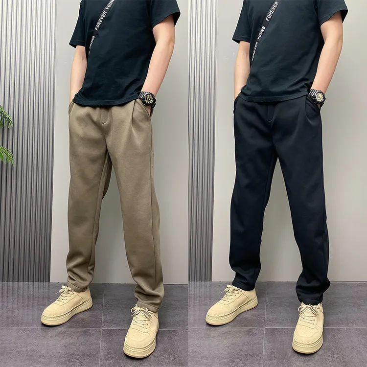 裤子男款秋季新款休闲裤美式宽松痞帅阔腿裤工装潮牌卡其色裤子男