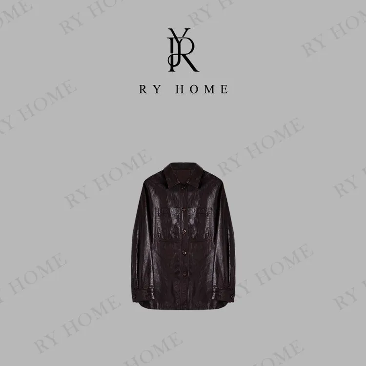 【容雨RYHOME】油蜡绵羊皮大口袋翻领皮外套253W2365