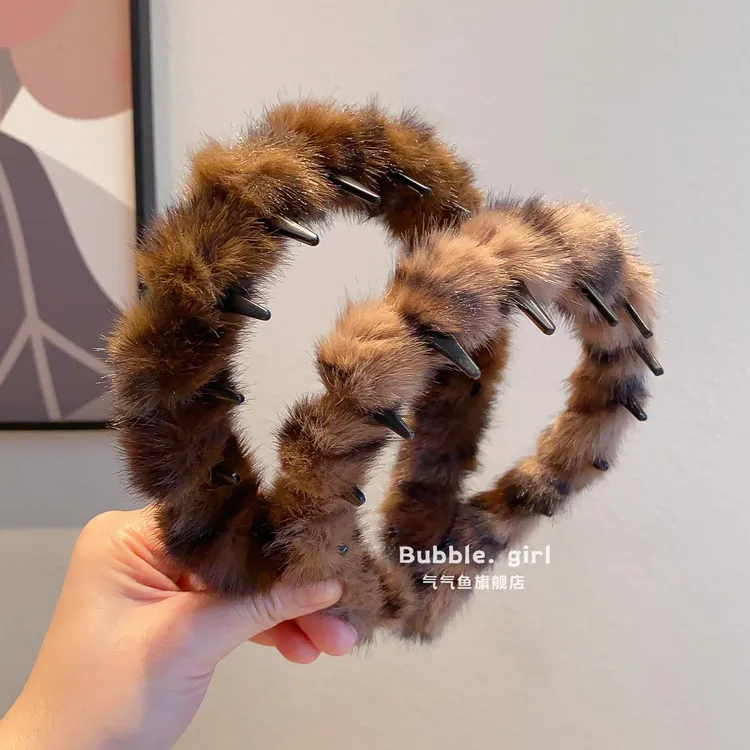 儿童秋冬毛绒豹纹发箍小女孩洗脸防滑不勒头带齿头箍压发头饰发卡