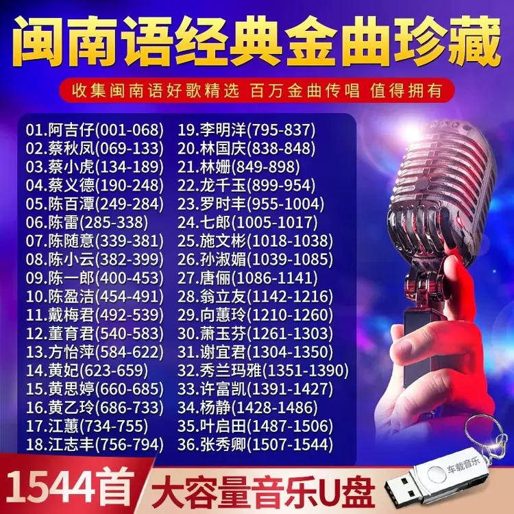 汽车载U盘闽南语经典情歌精选台语高音质优盘mp3歌曲1544首阿吉仔