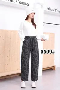 女士直筒裤秋季印花花纹休闲裤阔腿裤长裤直筒时尚5509