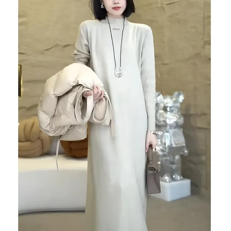 大衣毛衣裙子秋冬新款高级感宽松针织毛衫中长款过膝连衣裙女配