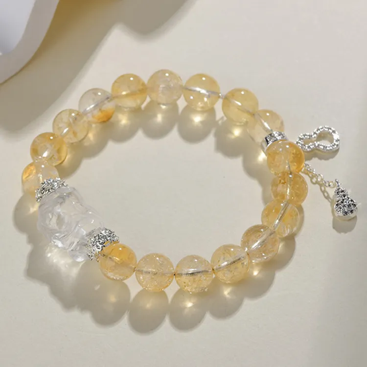 天然黄阿赛白水晶扎基拉姆葫芦原创手链国天水晶闪电极光手链