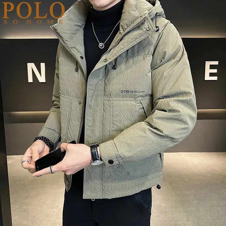 保罗羽绒服男轻薄冬季连帽印花新款潮牌加厚男士冬装白鸭绒外套潮