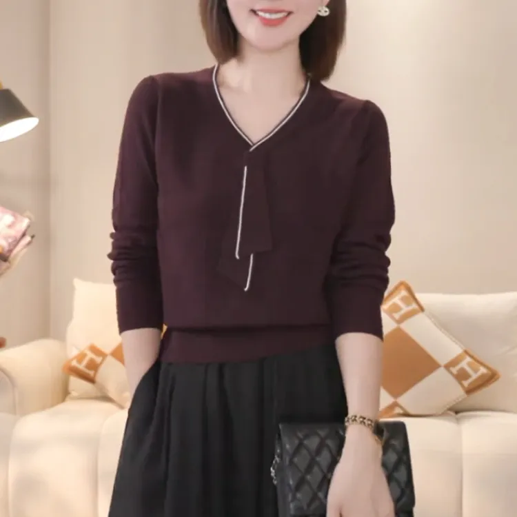 秋冬新款针织衫女领长袖毛衣宽松显瘦百搭上衣洋气减龄打