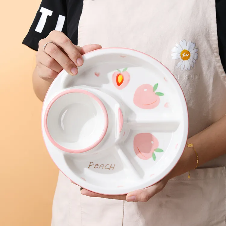 北欧减脂分格盘创意早餐盘儿童分餐盘一人食餐具月子盘陶瓷三格盘