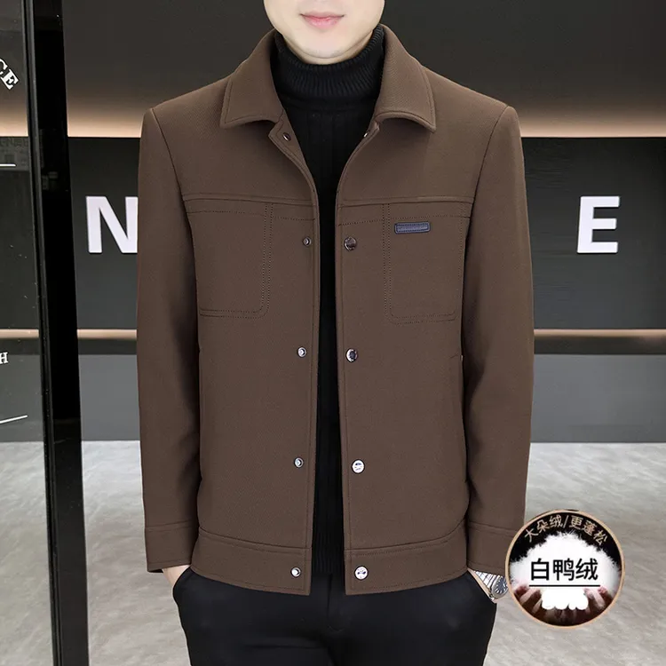 男士夹克短款羽绒服冬季新款时尚休闲翻领加厚男装外套白鸭绒