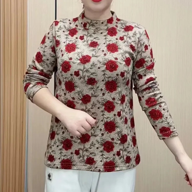 2025秋冬新款中老年打底衫弹力半高领保暖显瘦长袖上衣妈妈 小衫