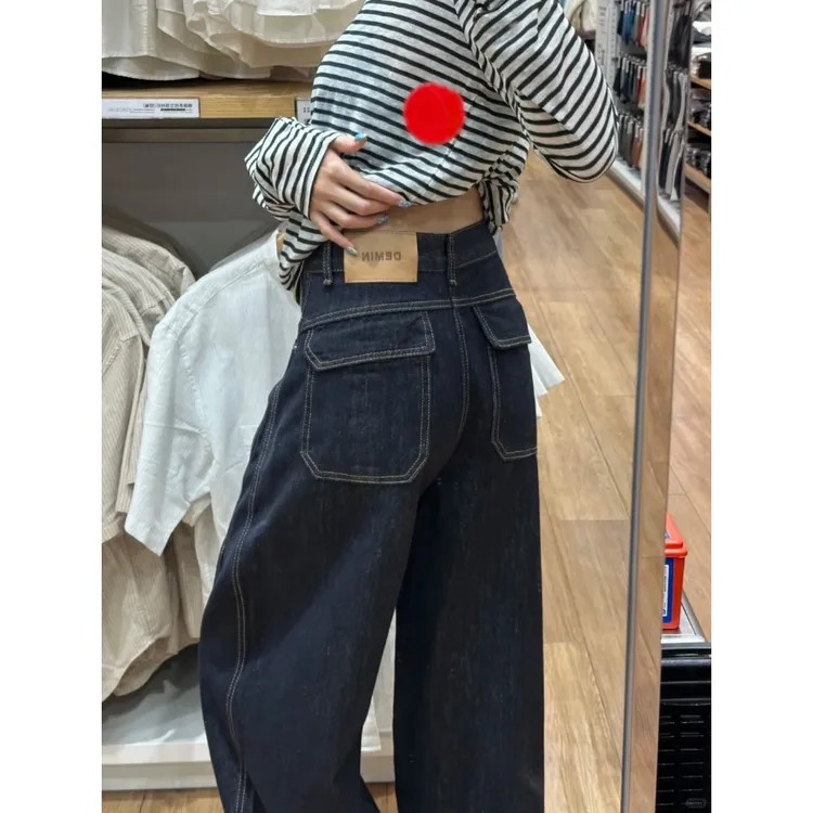 【不掉色】美式水洗做旧牛仔裤女2025秋季新款高腰直筒阔腿裤子