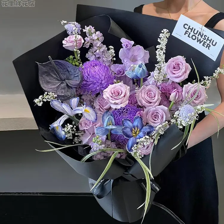 【高级定制】玫瑰郁金香混搭花束同城配送北京上海花店生日礼信封