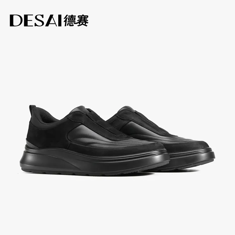 德赛【轻履漫行】秋季一脚蹬时尚百搭真皮板鞋透气舒适高奢休闲鞋潮