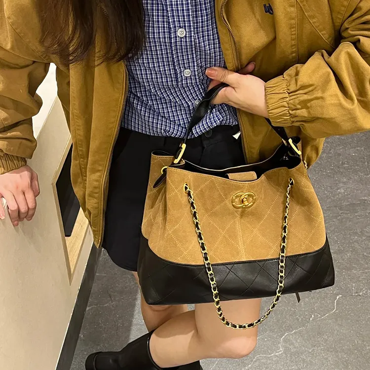 法式复古磨砂手提包包女2025早秋时尚通勤菱格链条百搭单肩斜挎包
