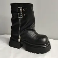 增高12cm马丁靴女2025春秋新款厚底复古中筒靴切尔西女靴子