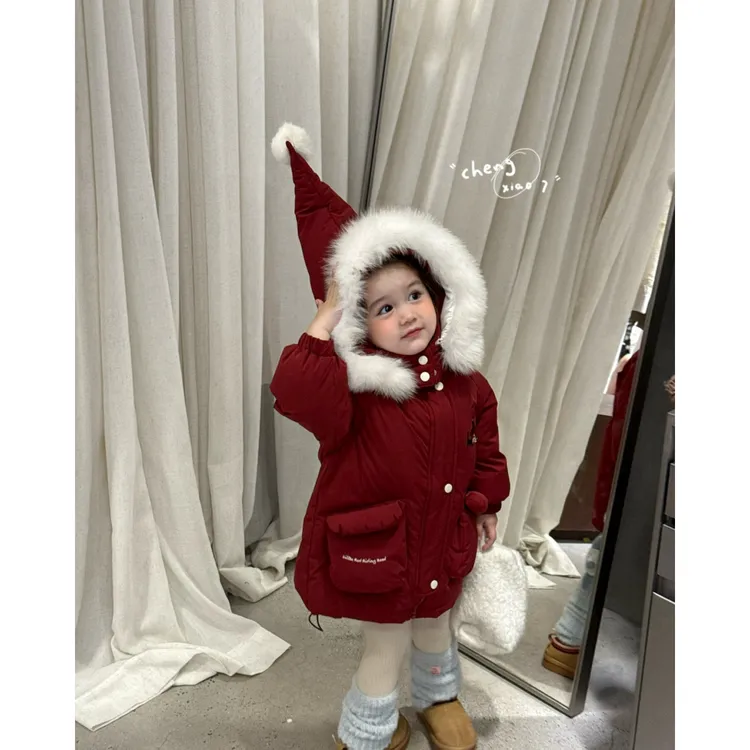 【正版】橙小七～25冬女童红色精灵帽羽绒服55533