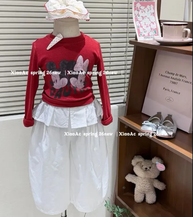 女童套装春季新款卡通修身米奇T恤女宝洋气百搭花边休闲裤两件套