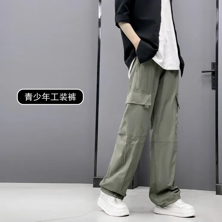 2025初秋季新款工装裤男宽松直筒休闲裤美式多口袋青少年大码裤子