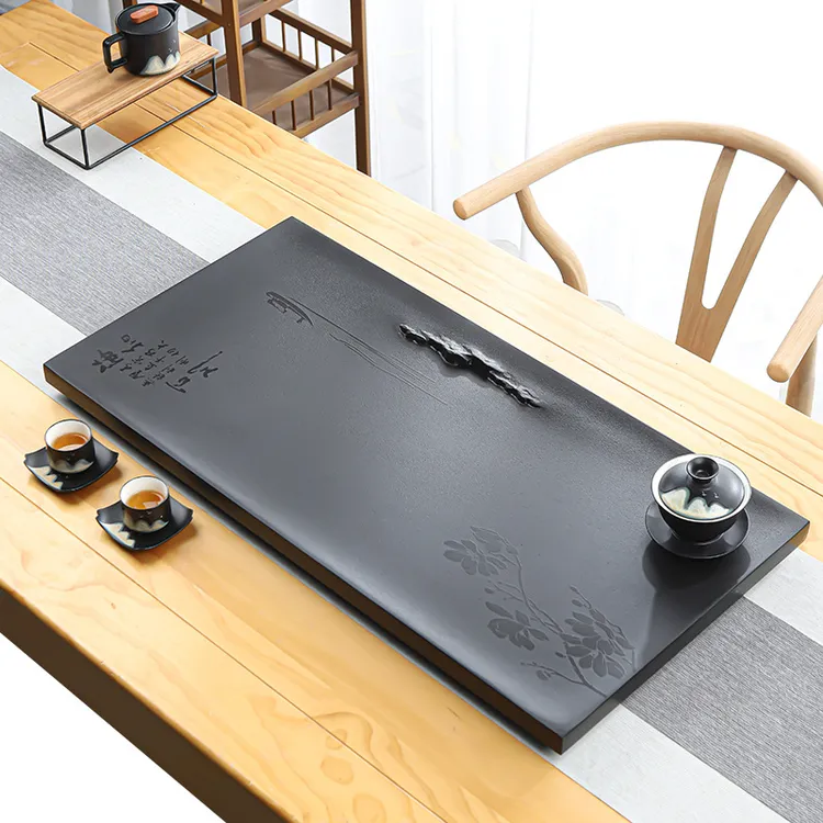 天然乌金石茶盘轻奢2025新款浮雕茶台茶海客厅高档功夫一体茶托盘