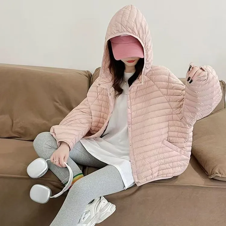 【新国标90白鸭绒】女显瘦休闲轻薄排骨款羽绒服连帽外套弯刀袖宽松