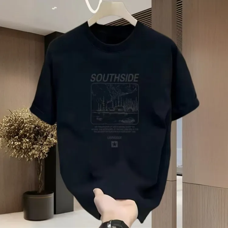 宽松型百搭男女圆领短袖潮流百搭款纯棉印花韩版时尚休闲夏季上衣