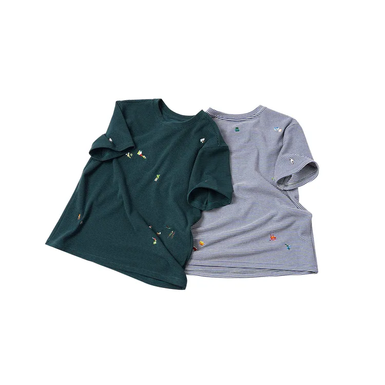 【趣味刺绣条纹短袖】TXEL58353新款百搭舒适休闲重工刺绣T恤