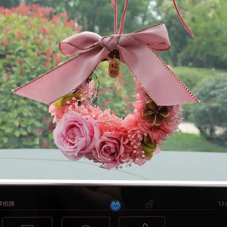 永生花花环车饰高档汽车车载挂饰后视镜车内挂件吊饰仙女节日礼物