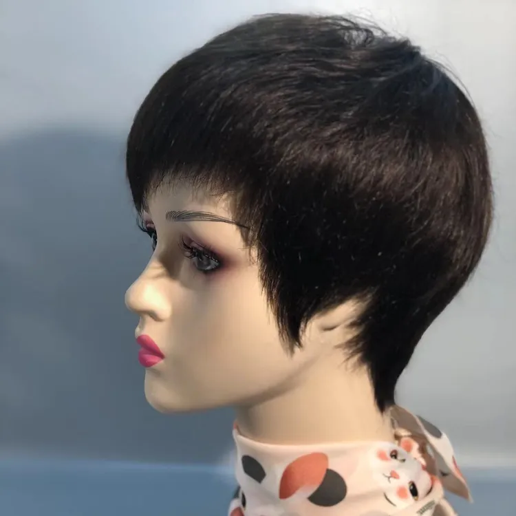 中老年女款黑色全真发短发头套手工钩织量头围定制