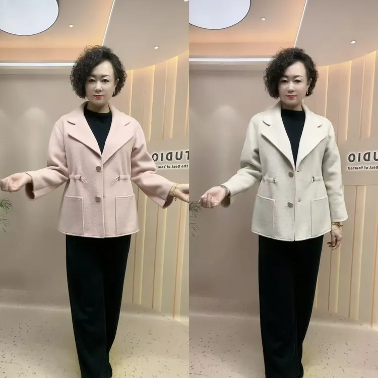 25#春秋爆款双面绒西服领抽腰外套