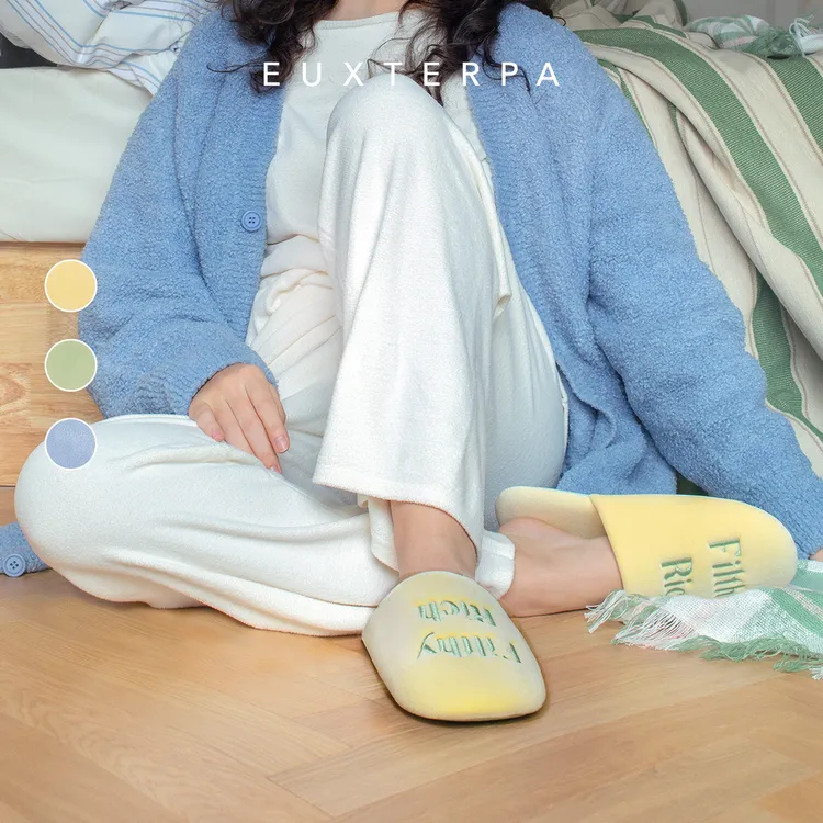 EUXTERPA欧特帕丝绒刺绣时髦家居拖鞋室内静音防滑招财包头拖新款